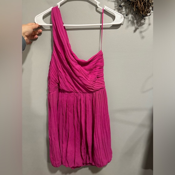 Theory Taliana Georgette Dress Rubellite Pink One Shoulder Bubble Hem Women’s 8 - Picture 4 of 8